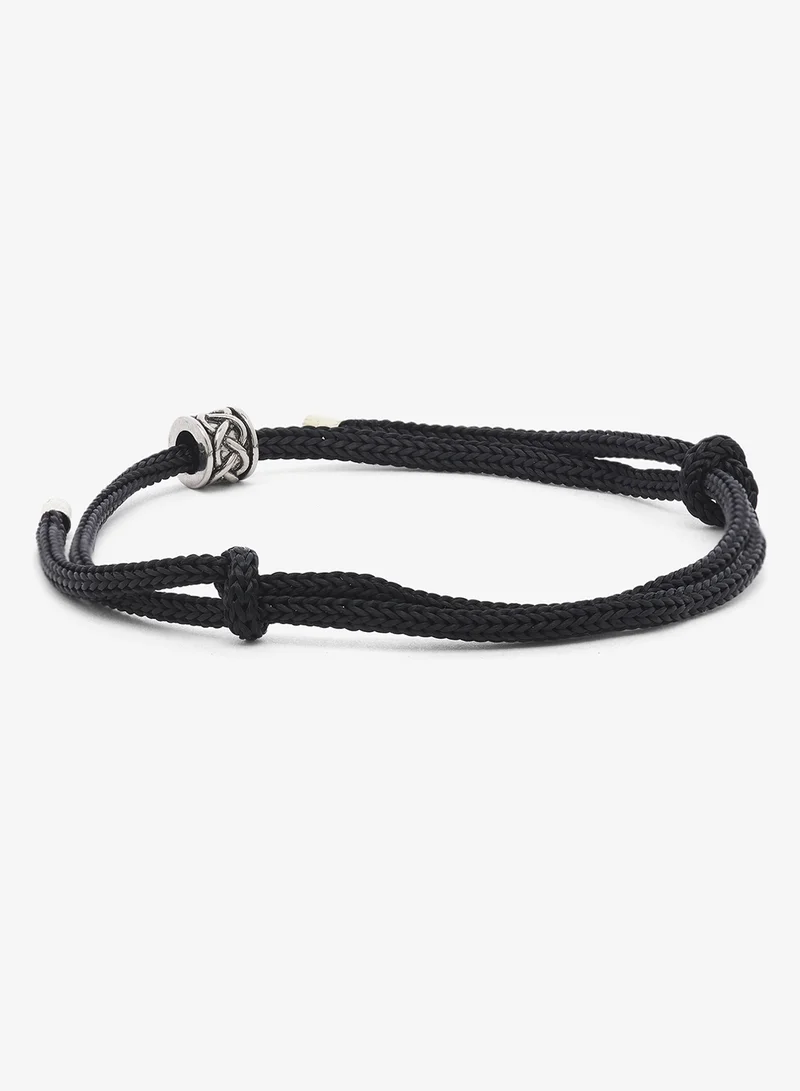 سفنتي فايف Leather Bracelet with Silver Tone Accents